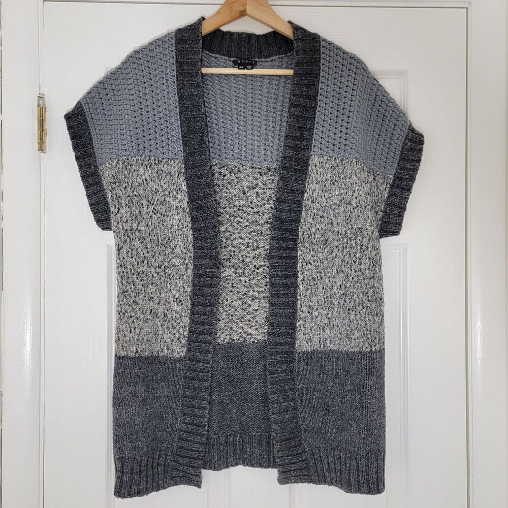 THEORY Long Sweater‎ Vest Grey Textured Crochet Knit Alpaca Merino Wool Blend M